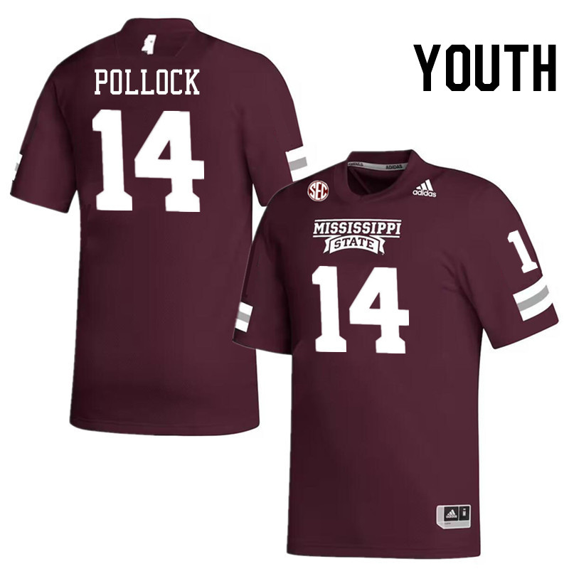 Youth #14 Brice Pollock Mississippi State Bulldogs College Football Jerseys Stitched-Maroon